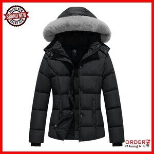 Quilted Puffer Jacket with Removable Fur Hood, Warm Winter Coat